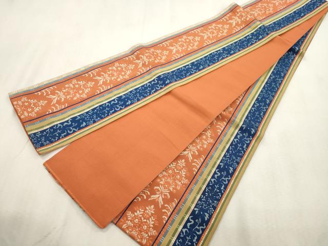 平和屋着物●本場筑前博多織 半幅帯 草花間道 証紙付き 正絹 逸品 CABI7508dy