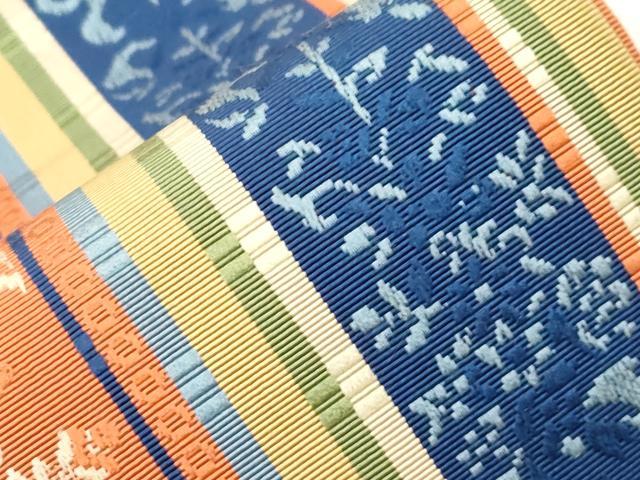 平和屋着物●本場筑前博多織 半幅帯 草花間道 証紙付き 正絹 逸品 CABI7508dy