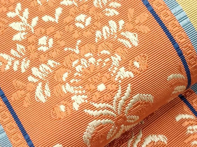 平和屋着物●本場筑前博多織 半幅帯 草花間道 証紙付き 正絹 逸品 CABI7508dy