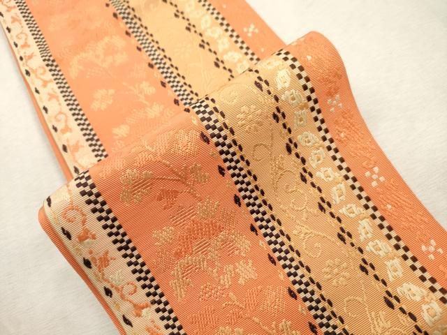 平和屋着物●本場筑前博多織 半幅帯 草花間道 正絹 逸品 CABI7509dy