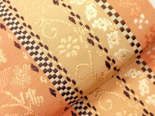 平和屋着物●本場筑前博多織 半幅帯 草花間道 正絹 逸品 CABI7509dy