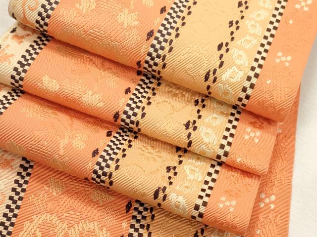 平和屋着物●本場筑前博多織 半幅帯 草花間道 正絹 逸品 CABI7509dy