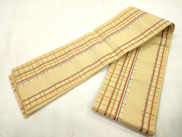 平和屋着物●本場筑前博多織 両面 半幅帯 格子柄 正絹 逸品 CABI7510dy