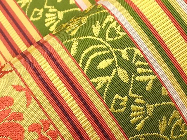 平和屋着物●本場筑前博多織 半幅帯 草花文 正絹 逸品 CABI7517dy