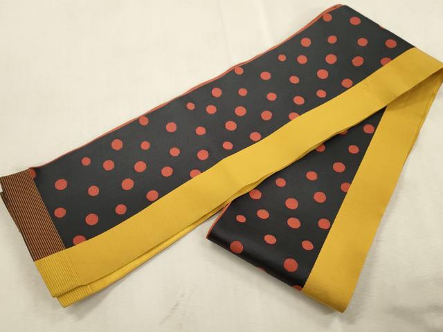 平和屋着物●本場筑前博多織 両面 半幅帯 水玉 一重帯 正絹 逸品 CABI7518dy