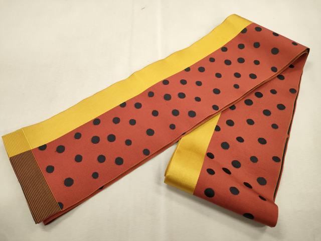 平和屋着物●本場筑前博多織 両面 半幅帯 水玉 一重帯 正絹 逸品 CABI7518dy