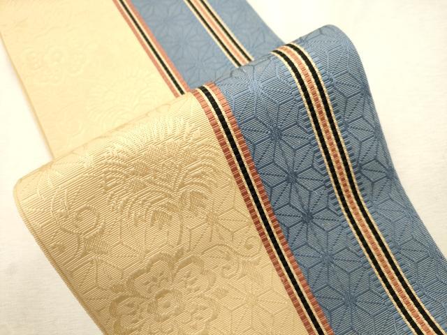 平和屋着物●本場筑前博多織 半幅帯 草花 麻の葉 正絹 逸品 CABI7519dy
