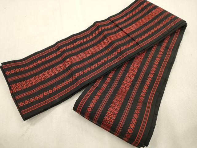 平和屋着物●本場筑前博多織 半幅帯 献上 黒地 正絹 逸品 CABI7522dy