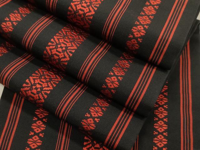 平和屋着物●本場筑前博多織 半幅帯 献上 黒地 正絹 逸品 CABI7522dy