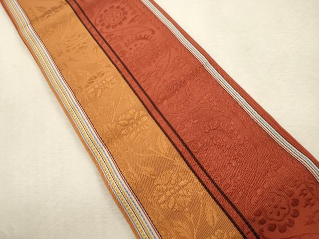 平和屋着物●本場筑前博多織 半幅帯 草花文 正絹 逸品 CABI7523dy