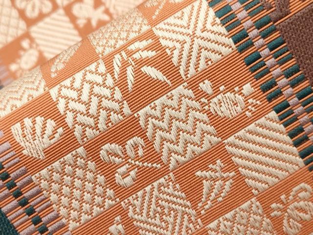 平和屋着物●本場筑前博多織 半幅帯 市松間道 正絹 逸品 CABI7526dy