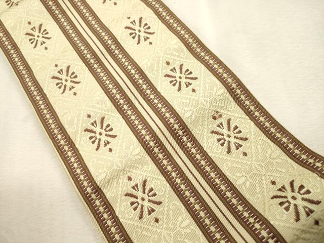 平和屋着物●本場筑前博多織 半幅帯 幾何学文 証紙付き 正絹 逸品 CABI7527dy