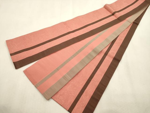 平和屋着物●本場筑前博多織 半幅帯 草花文 証紙付き 正絹 逸品 CABI7529dy