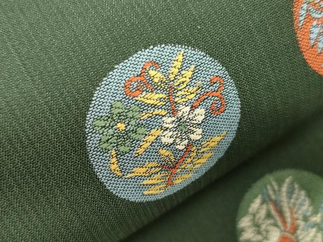 平和屋着物●本場筑前博多織 半幅帯 草花丸文 原田織物 証紙付き 正絹 逸品 CABI7530dy