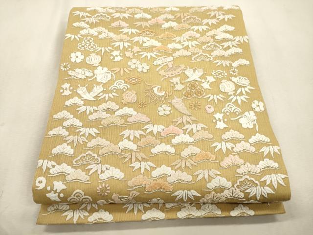 平和屋着物▽中国三大刺繍 相良刺繍 総刺繍 袋帯 スリーシーズン 春夏秋 松竹梅宝尽くし文 正絹 逸品 CABI7537dy