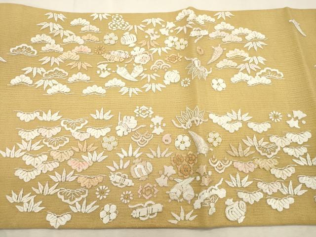 平和屋着物▽中国三大刺繍 相良刺繍 総刺繍 袋帯 スリーシーズン 春夏秋 松竹梅宝尽くし文 正絹 逸品 CABI7537dy