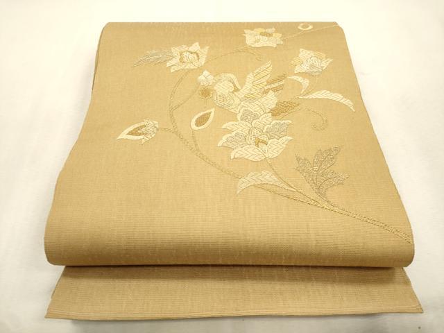 平和屋着物▽太鼓柄袋帯 スリーシーズン 春夏秋 総刺繍 更紗鳥文 金糸 正絹 逸品 未使用 CABI7541dy