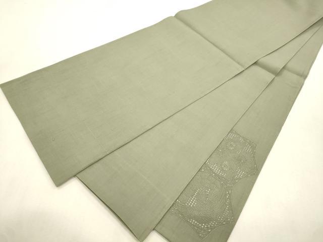 平和屋着物●中国三大刺繍 スワトウ刺繍 相良刺繍 総刺繍 太鼓柄袋帯 紬地 中国伝統工芸 花鳥丸文 鶸茶色 正絹 逸品 CABI7544dy