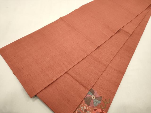 平和屋着物●太鼓柄袋帯 紬地 総刺繍 草花文 正絹 逸品 CABI7546dy