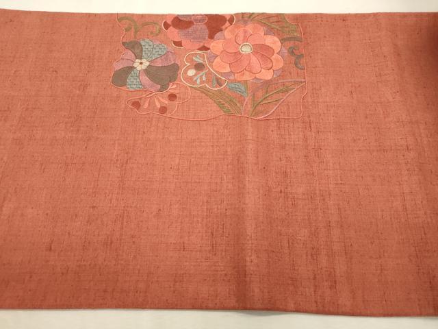 平和屋着物●太鼓柄袋帯 紬地 総刺繍 草花文 正絹 逸品 CABI7546dy