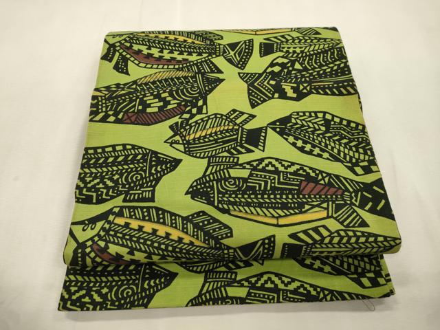 平和屋着物●両面 全通柄 京袋帯 型染め 魚 綿 CABI7551dy