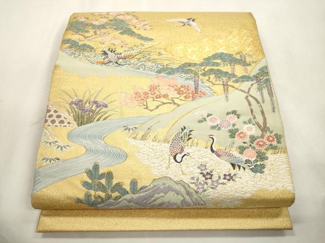 平和屋着物●太鼓柄袋帯 箔金綴 風景文 金糸 正絹 逸品 CABI7554dy
