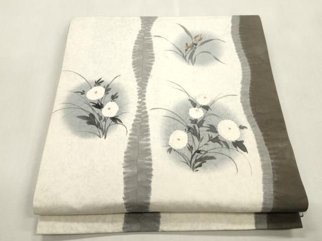 平和屋着物●六通柄袋帯 紬地 絞り 刺繍 草花丸文 金彩 正絹 逸品 CABI7560dy