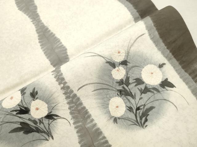 平和屋着物●六通柄袋帯 紬地 絞り 刺繍 草花丸文 金彩 正絹 逸品 CABI7560dy