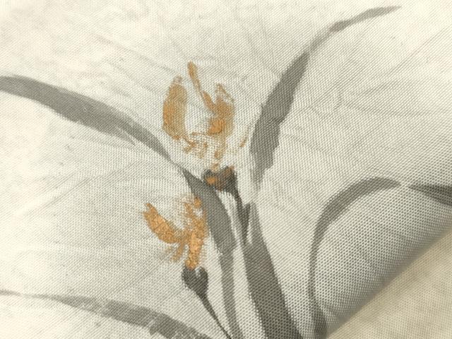平和屋着物●六通柄袋帯 紬地 絞り 刺繍 草花丸文 金彩 正絹 逸品 CABI7560dy