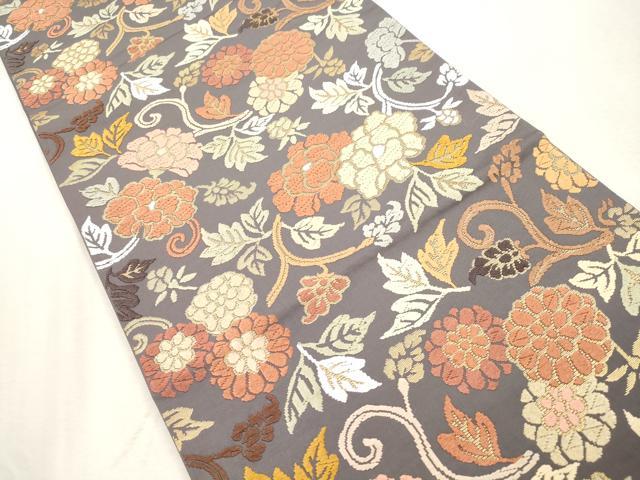 平和屋着物●六通柄袋帯 唐織 草花文 正絹 逸品 CABI7562dy