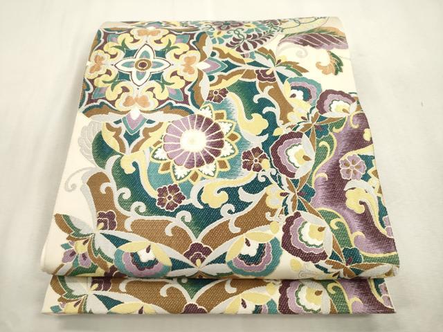 平和屋着物●六通柄袋帯 正倉院花文 金糸 正絹 逸品 CABI7584dy