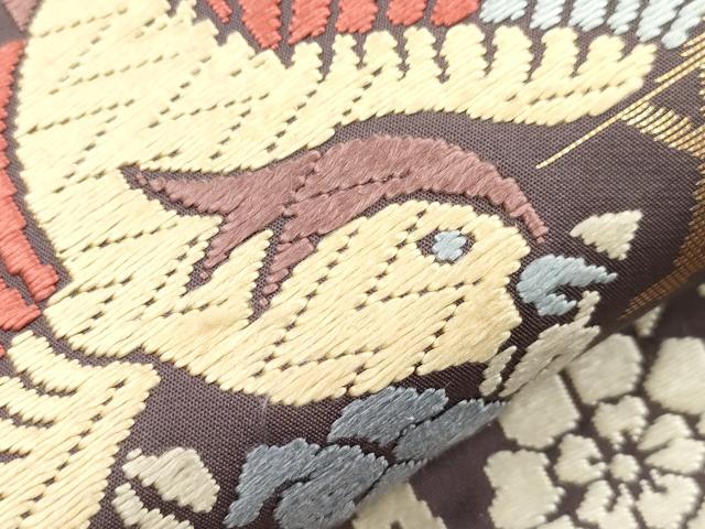 平和屋着物●六通柄袋帯 唐織 花鳥文 金糸 正絹 逸品 CABI7586dy