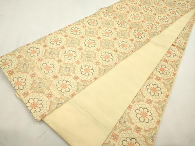 平和屋着物●全通柄 京袋帯 幾何学花文 金糸 正絹 逸品 CABI7590dy
