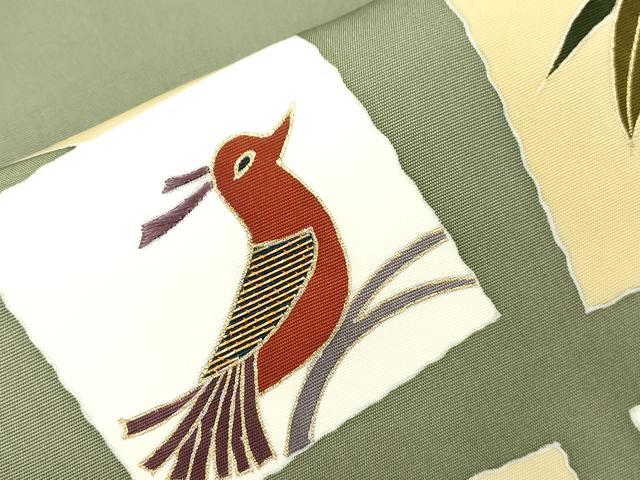 平和屋着物●塩瀬 九寸名古屋帯 竹屋町刺繍 色紙鳥文 金彩 正絹 逸品 CABI7594dy