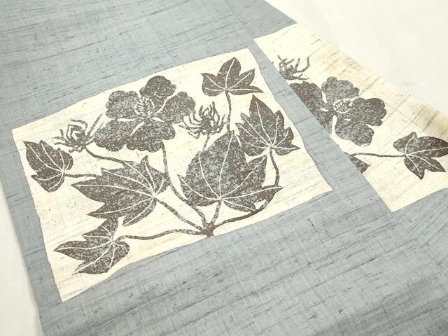 平和屋着物●九寸名古屋帯 紬地 型染め 草花文 正絹 逸品 CABI7597dy