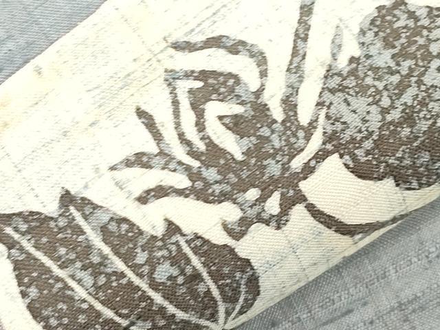 平和屋着物●九寸名古屋帯 紬地 型染め 草花文 正絹 逸品 CABI7597dy