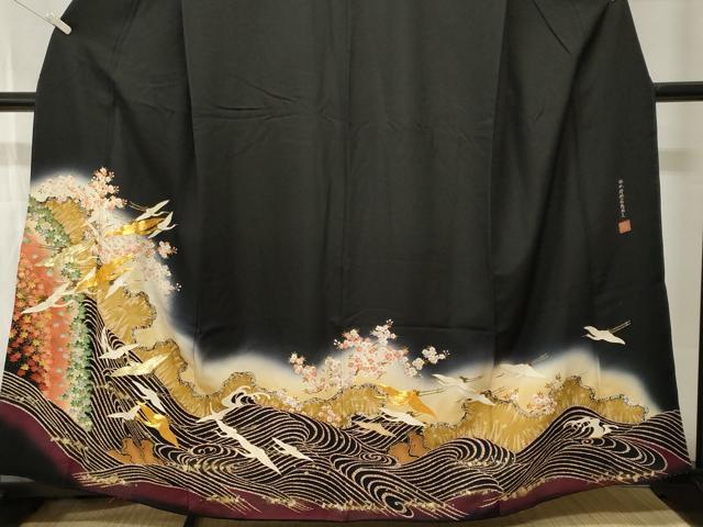 平和屋着物■世界的ファッションデザイナー 山本寛斎 kansaiブランド 黒留袖 駒刺繍 珠派桜楓飛鶴図文 暈し染め 金彩 正絹 逸品 CABI7609ev