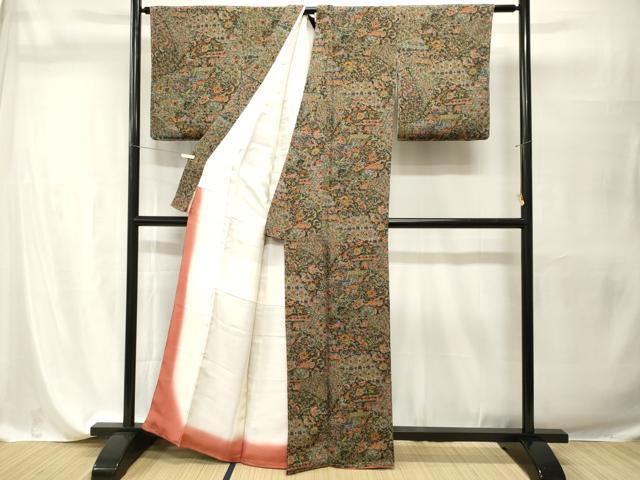 平和屋着物■上質な小紋 切嵌更紗花文 古代エジプト壁画文様 鬼しぼ縮緬 正絹 逸品 CABI7611ev
