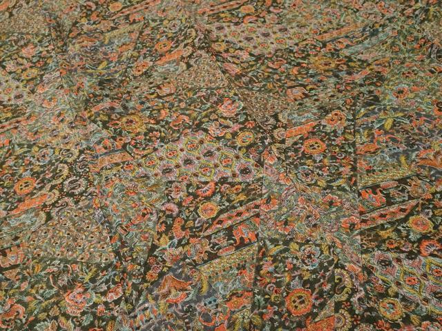 平和屋着物■上質な小紋 切嵌更紗花文 古代エジプト壁画文様 鬼しぼ縮緬 正絹 逸品 CABI7611ev