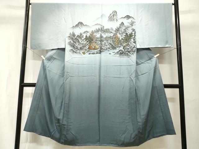 平和屋着物■男性 長襦袢 袷 仕覆 風景文 だるま 金彩 正絹 逸品 CABI7625ev