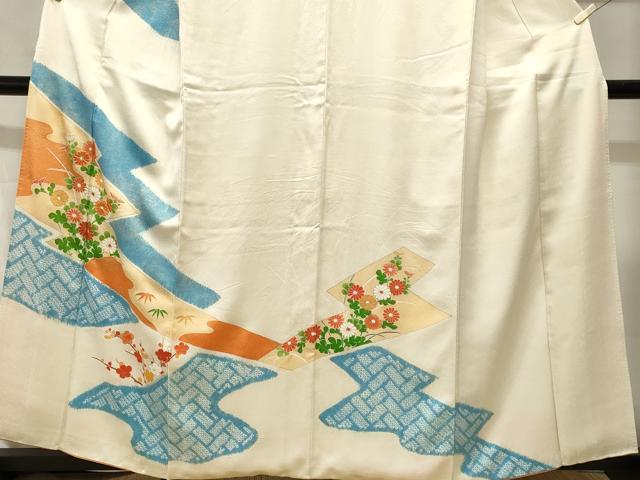 平和屋着物■訪問着 駒刺繍 絞り 檜垣枝花文 正絹 逸品 CABI7636ev
