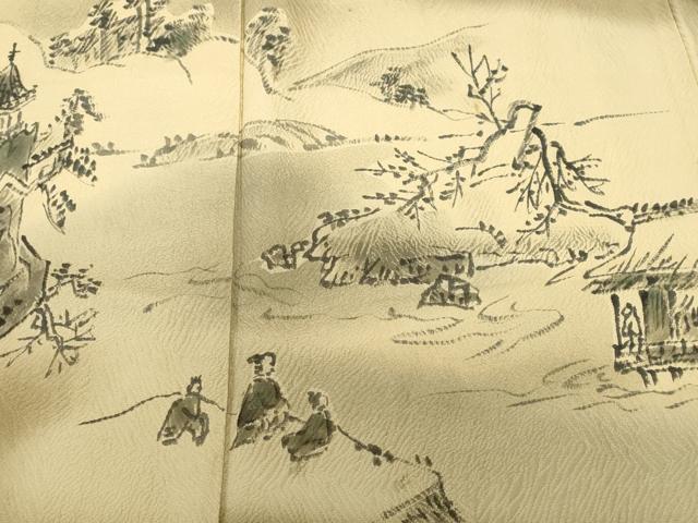 平和屋着物■訪問着 作家物 手描き 人物風景文 暈し染め 正絹 逸品 CABI7652ev