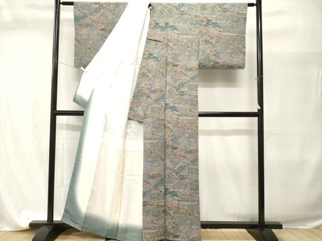 平和屋着物■上質な小紋 人物風景文 鬼しぼ縮緬 正絹 逸品 CABI7655ev