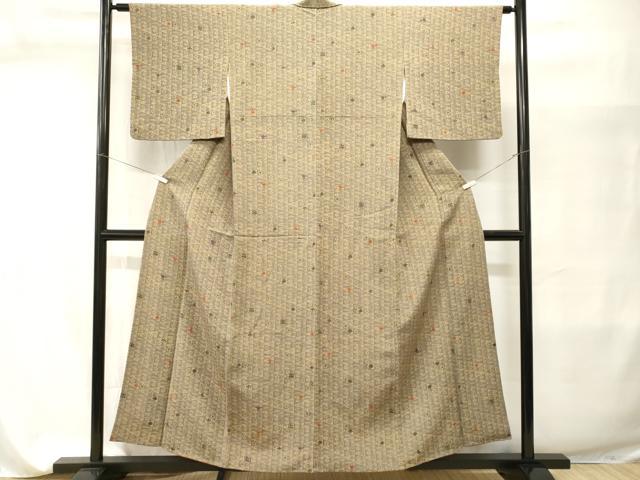平和屋着物■上質な小紋 鱗草花文 鬼しぼ縮緬 正絹 逸品 CABI7658ev