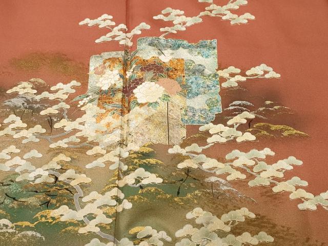 平和屋着物■訪問着 破れ色紙花松文 暈し染め 金銀彩 正絹 逸品 CABI7660ev