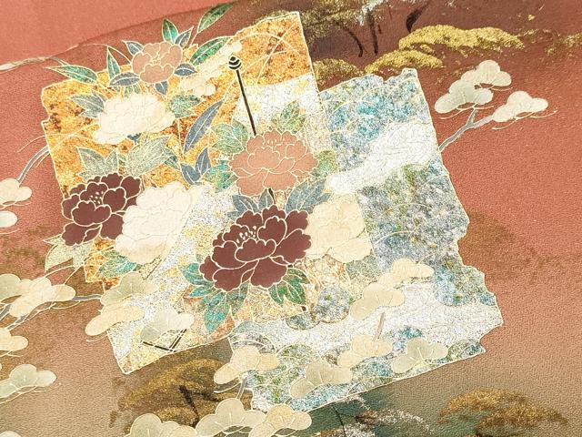 平和屋着物■訪問着 破れ色紙花松文 暈し染め 金銀彩 正絹 逸品 CABI7660ev