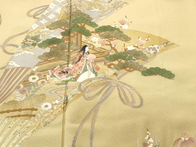 平和屋着物■豪華色留袖 扇人物花文 金彩 正絹 逸品 CABI7663ev