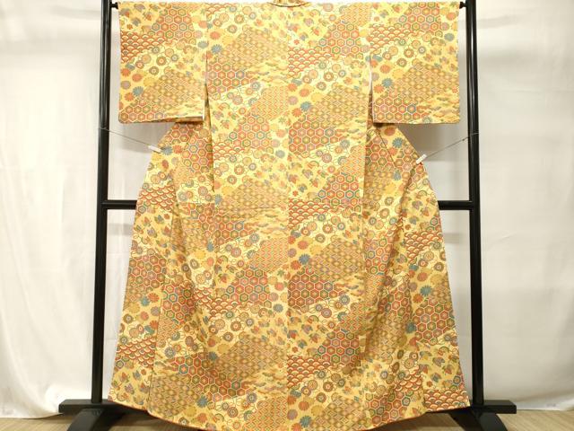 平和屋着物■上質な小紋 切嵌吉祥花唐草蝶文 正絹 逸品 CABI7675ev