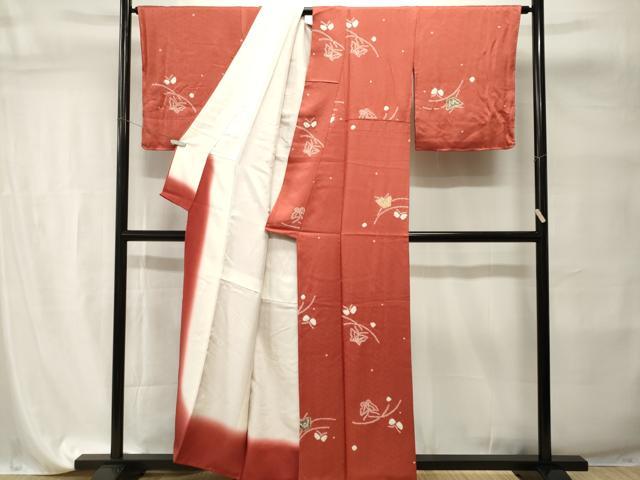 平和屋着物■上質な小紋 絞り 露芝舞蝶文 正絹 逸品 CABI7690ev