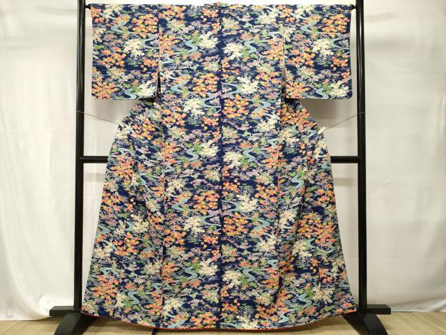 平和屋着物■上質な小紋 流水草花文 正絹 逸品 CABI7692ev